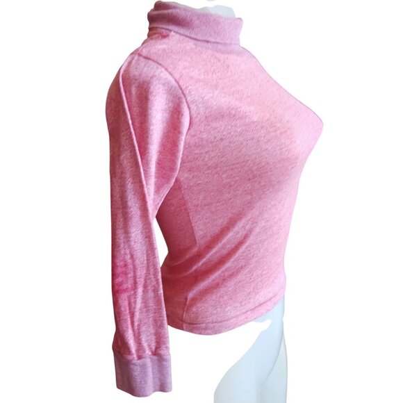XS Vintage T-shirt Single Stitch 1970's Pink Turtleneck Long Sleeve Buttery Thin - Picture 4 of 8